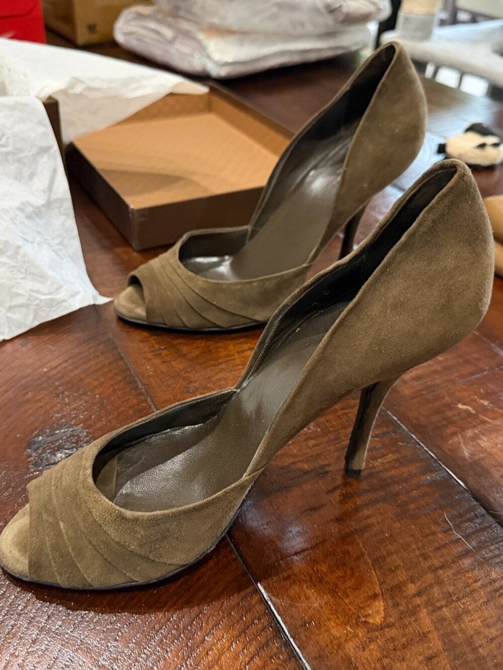 Gucci Brown Suede Heels with GG Crystals Size 37